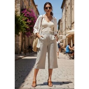 Pure Jill Wide Leg Crop Pants Beige Size LP